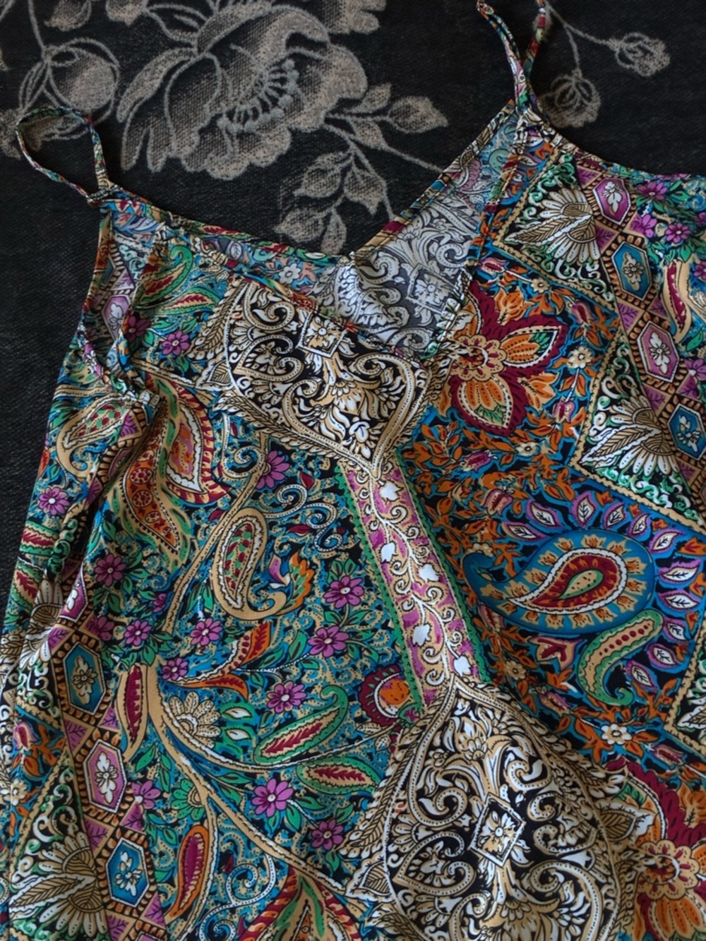 SHEIN Teal Purple Orange Paisley Slip Dress - Picture 9 of 10